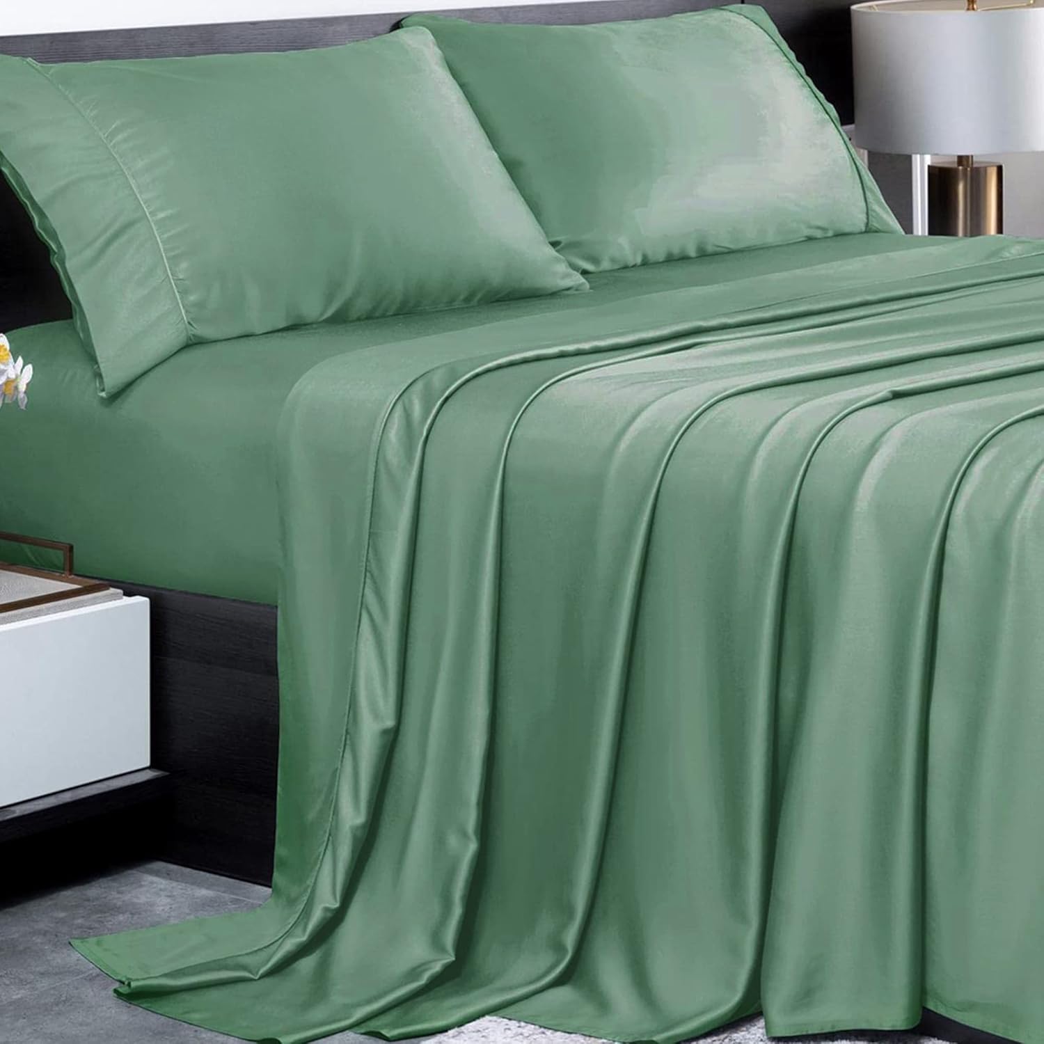 Mooreeke Premium Bamboo Bed Sheets Full Size Sage Green