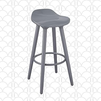 Elle Decor Caroline Kitchen Counter Height Bar Stool, Vintage Curvy Seat, Tapered Legs, Gray