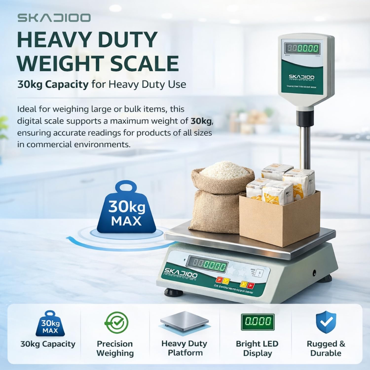 SKADIOO 30kg Digital Scale - Commercial Weighing Machine -2