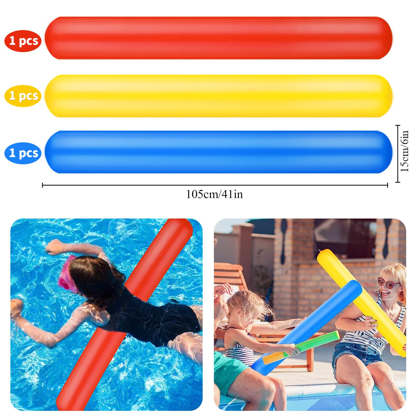 Lot de 10 frites de natation en mousse D 6,5 cm x 160 cm - Multicolores Lot de 10 frites de natation en mousse D 6,5 cm x 160 cm - Multicolores