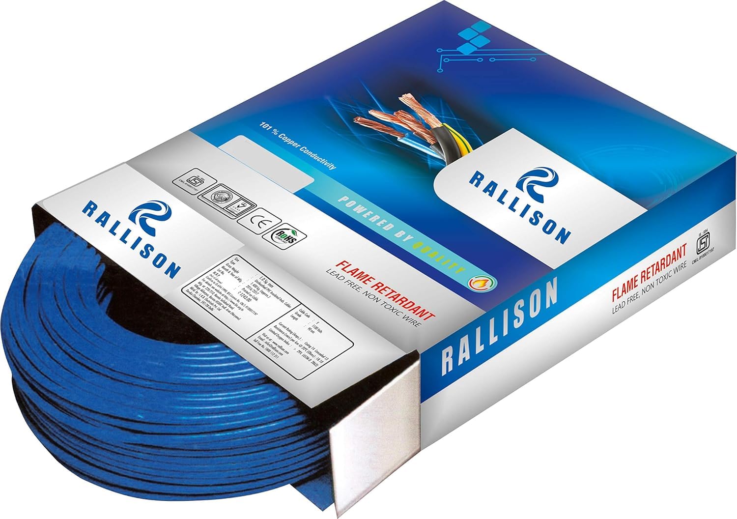 House Wire 2.50 sq.mm. PVC HRFR Cable 90M Blue (Extra Short Circuit Protection)