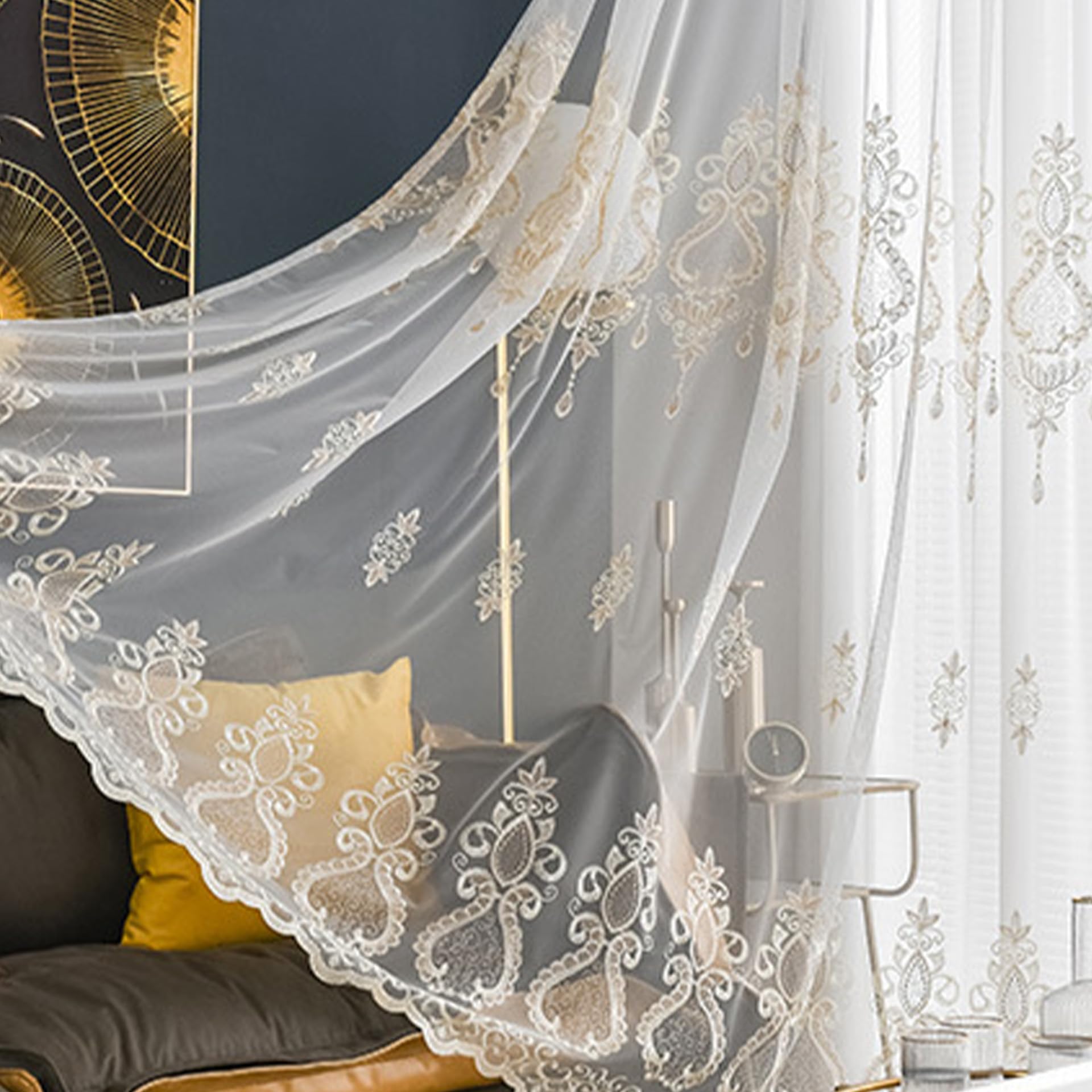 MIRTIKA Elegant Living Room Curtain 140 x 270 cm White Translucent Embroidered Bedroom 1 Piece Polyester Metal Eyelets Curtain