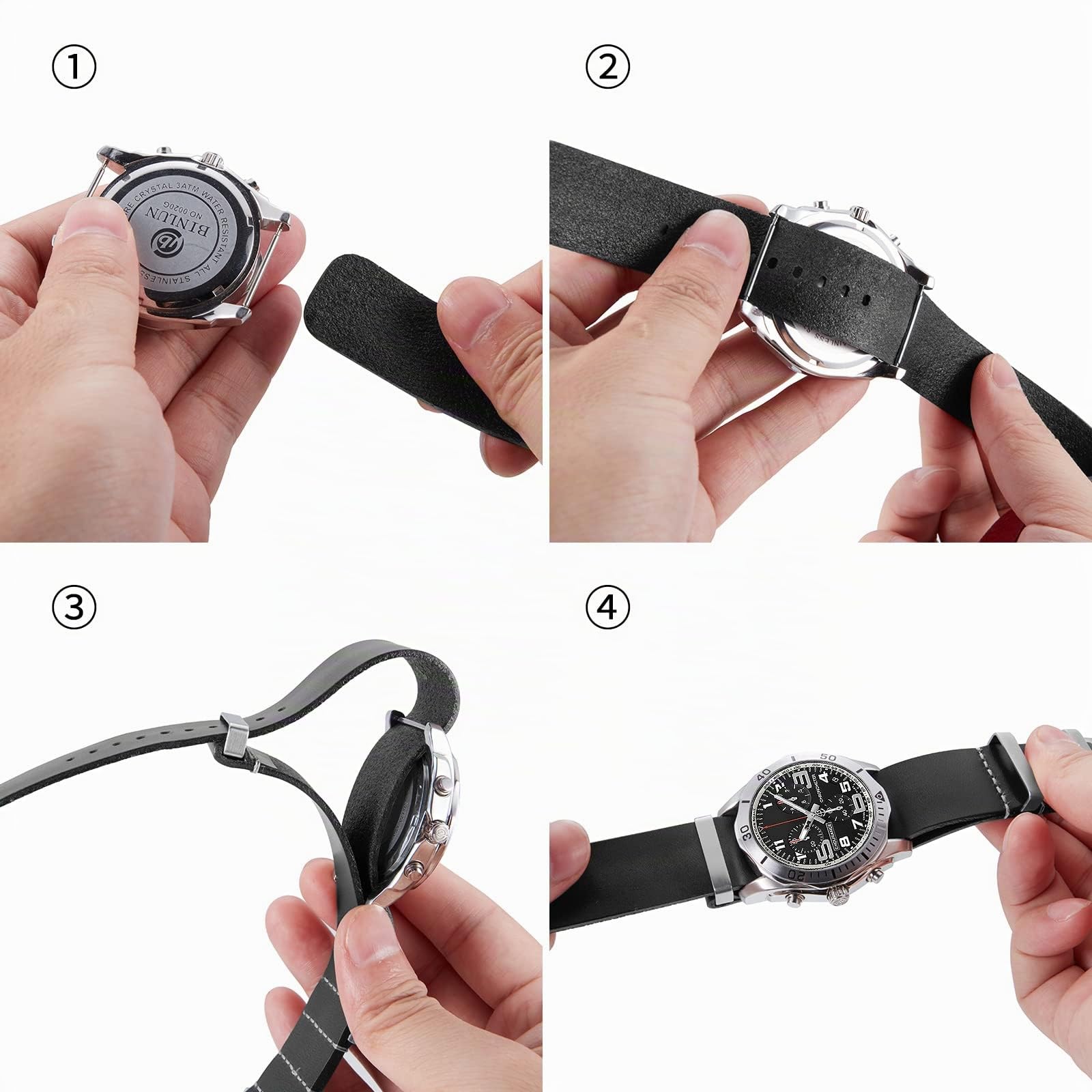 BINLUN Correas de Reloj de Piel Correas para Relojes Cuero Engrasado Crazy Horse 18mm 19mm 20mm 21mm 22mm 24mm Correas de Repuesto de Una Pieza para Hombre y Mujer con Hebilla Plateada/Negra