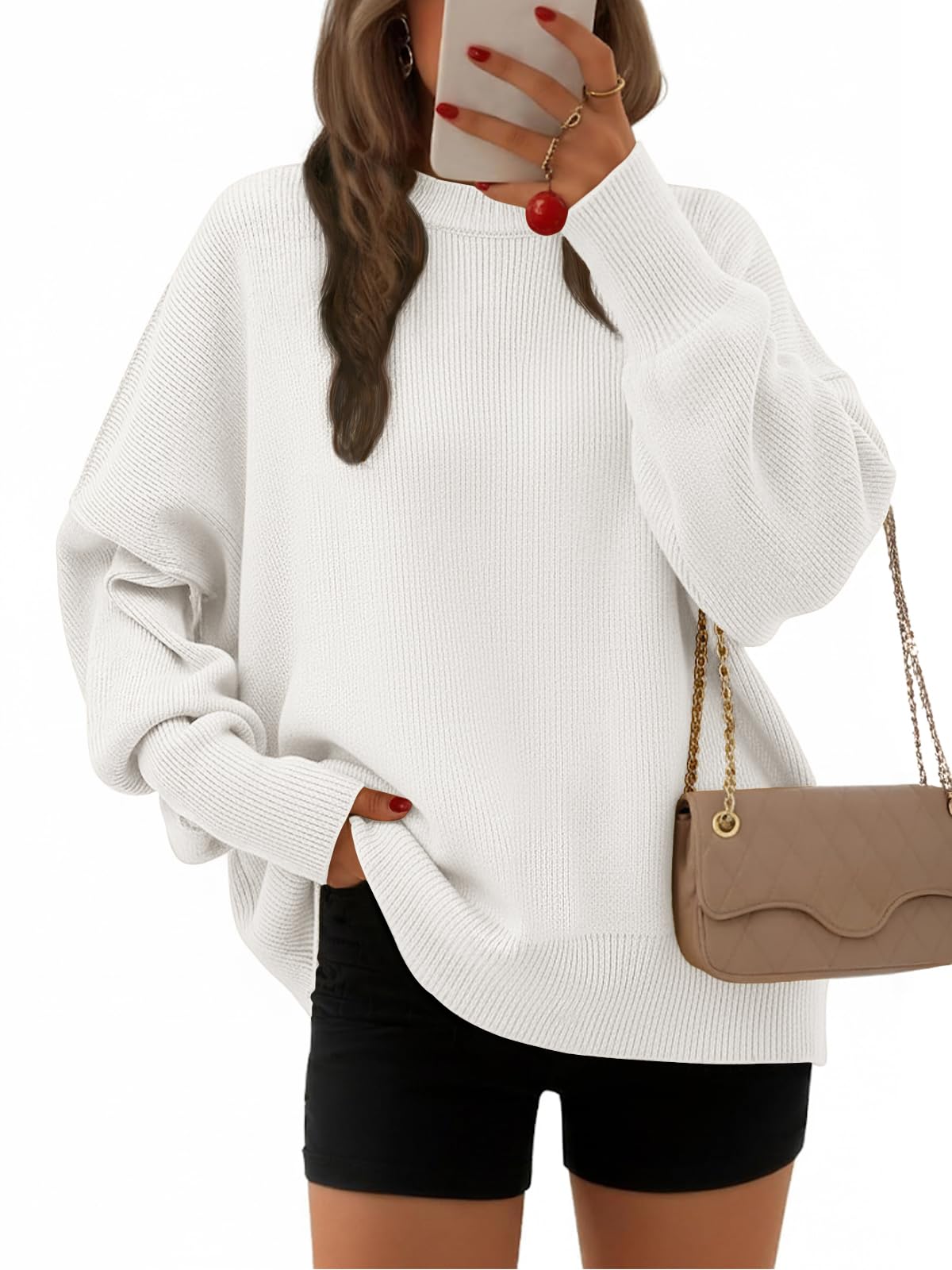 EFAN Women's Oversized Sweaters 2026 Fall Crewneck Batwing Sleeve Pullover Sweaters