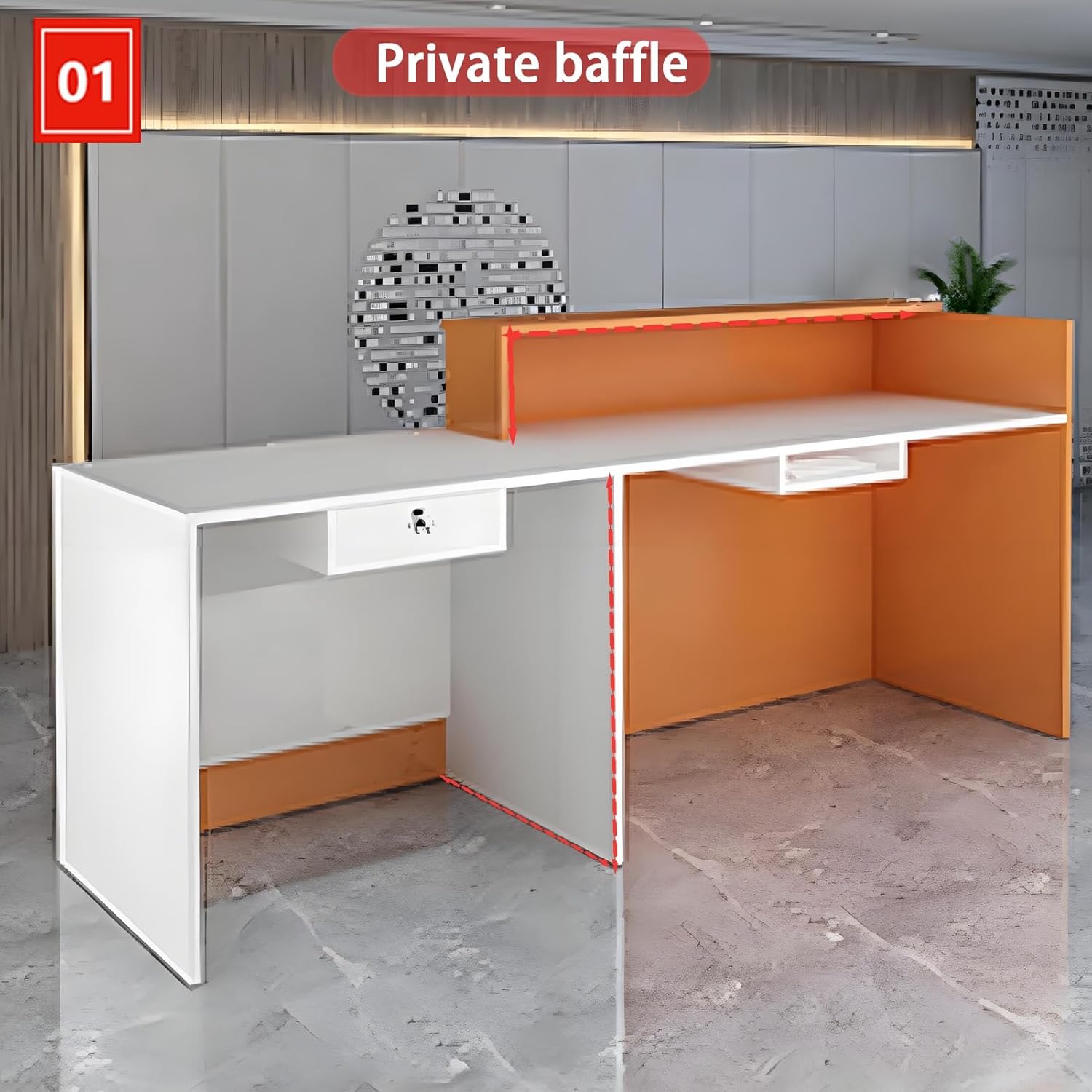 Reception Desk, Front Counter Desk with Lockable Drawers, Modern Reception Room Table, Retail Checkout Counter, for Checkout Office/Beauty Salon/Lobby(Blue-Right,120cm/47.2in)
