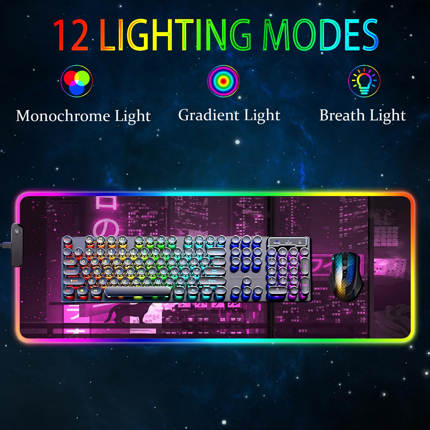 Tappetino per mouse da gioco RGB, grande tappetino per mouse con luce a LED, accessori da gioco, tappetino per tastiera per scrivania, base in gomma antiscivolo, grande tappetino per mouse per