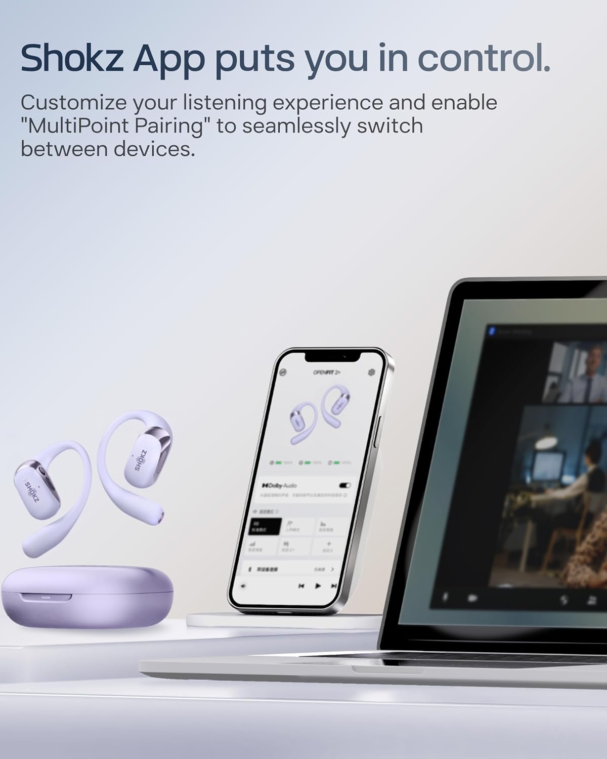 SHOKZ New OpenFit 2+ Open-Ear Headphones,Dolby Audio Enabled,Comfortable Earbuds with Soft Ear Hooks,48H Playtime,IP55 Water-Resistant,USB-C Fast Charging,Wireless Charging - Onlin...
