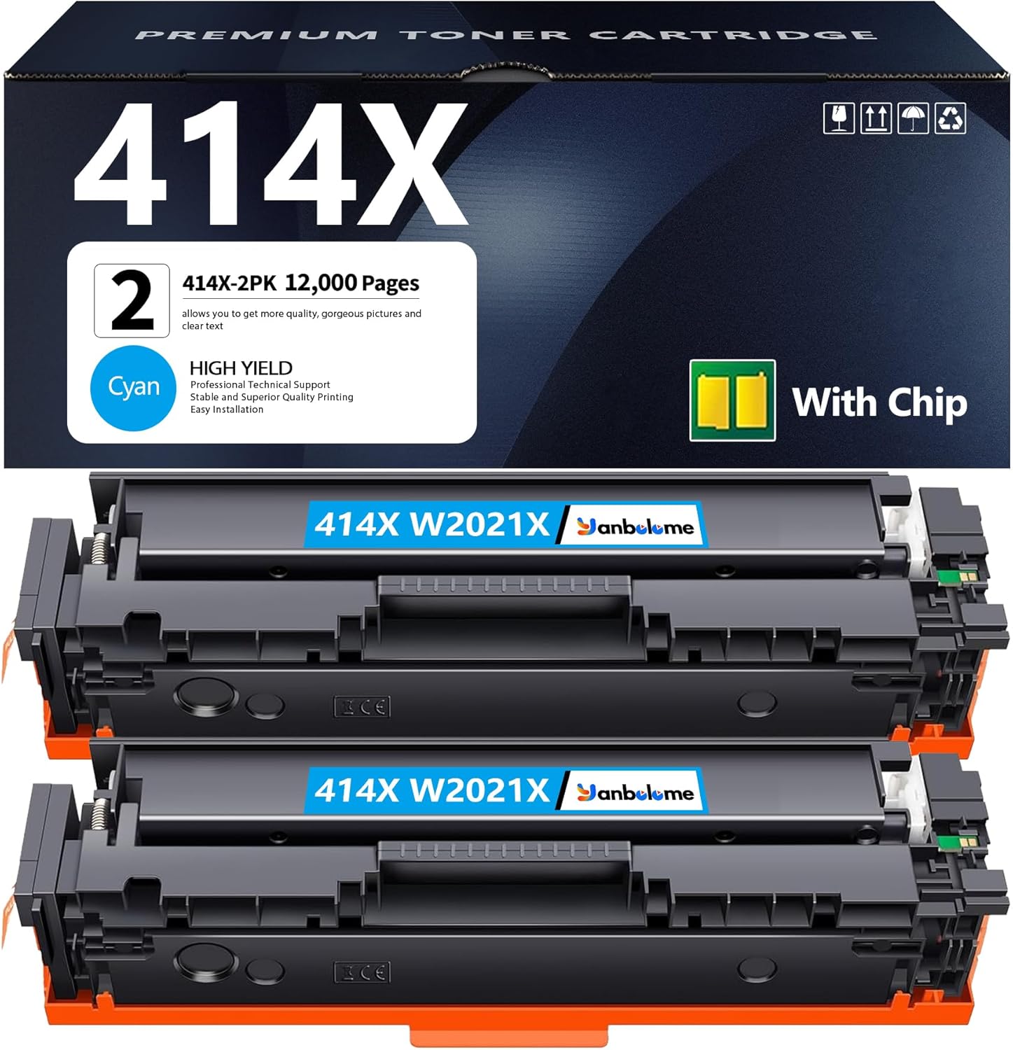 414X W2021X Toner Cartridge High-Yield Color Replacement for HP 414X Toner Color M455dn MFP M480f Pro M454dn M454dw MFP M479fdn M479fdw,2- Cyan