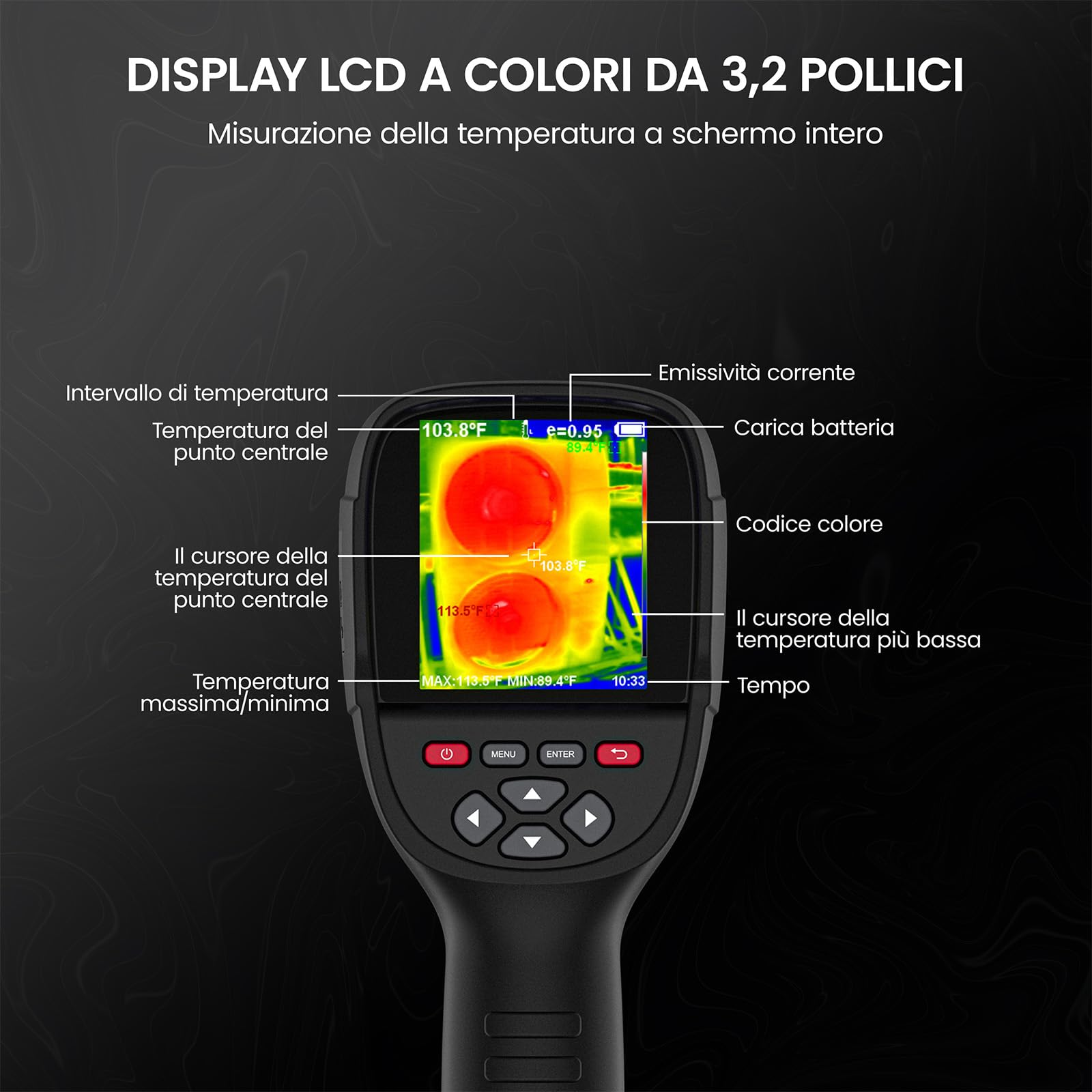 KAIWEETS Termocamera, 256 x 192 Pixel, Frequenza di Aggiornamento 25 Hz, Disponibile Nelle Modalità Infrarossi/Visibile Luce/Doppia Luce, Termocamera da -20℃ a +550℃ con Analisi PC/Registrazione Video