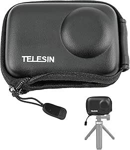 TELESIN Mini Carry Case for DJI Action 5 Action 4 Action 3 Camera, Pocket Size Protective Lens Case Travel Bag with Half Open Zipper Supports Connecting with Selfie Stick Tripod DJI OSMO Action