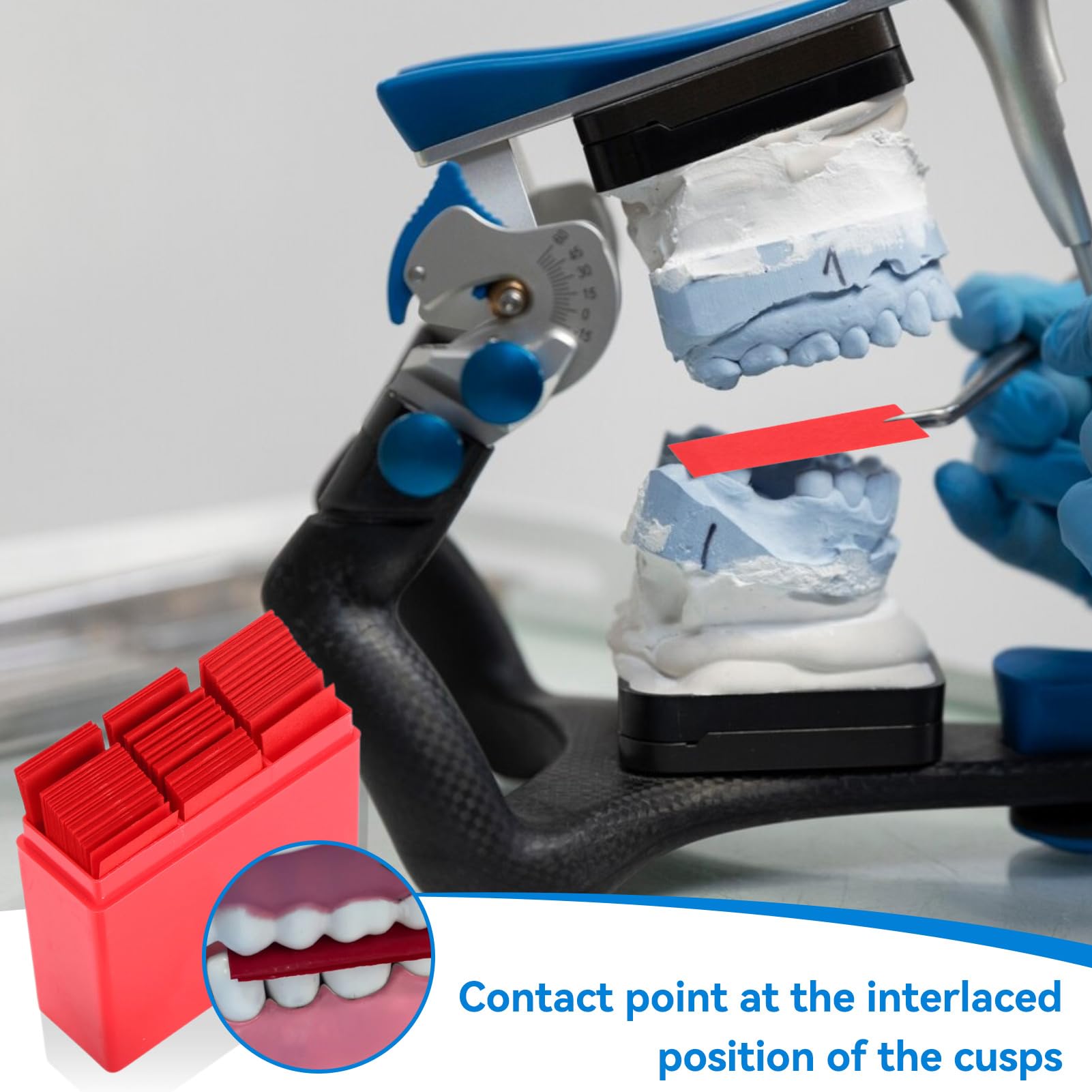 Papel de articulación dental 300 piezas con dispensador de plástico rojo
