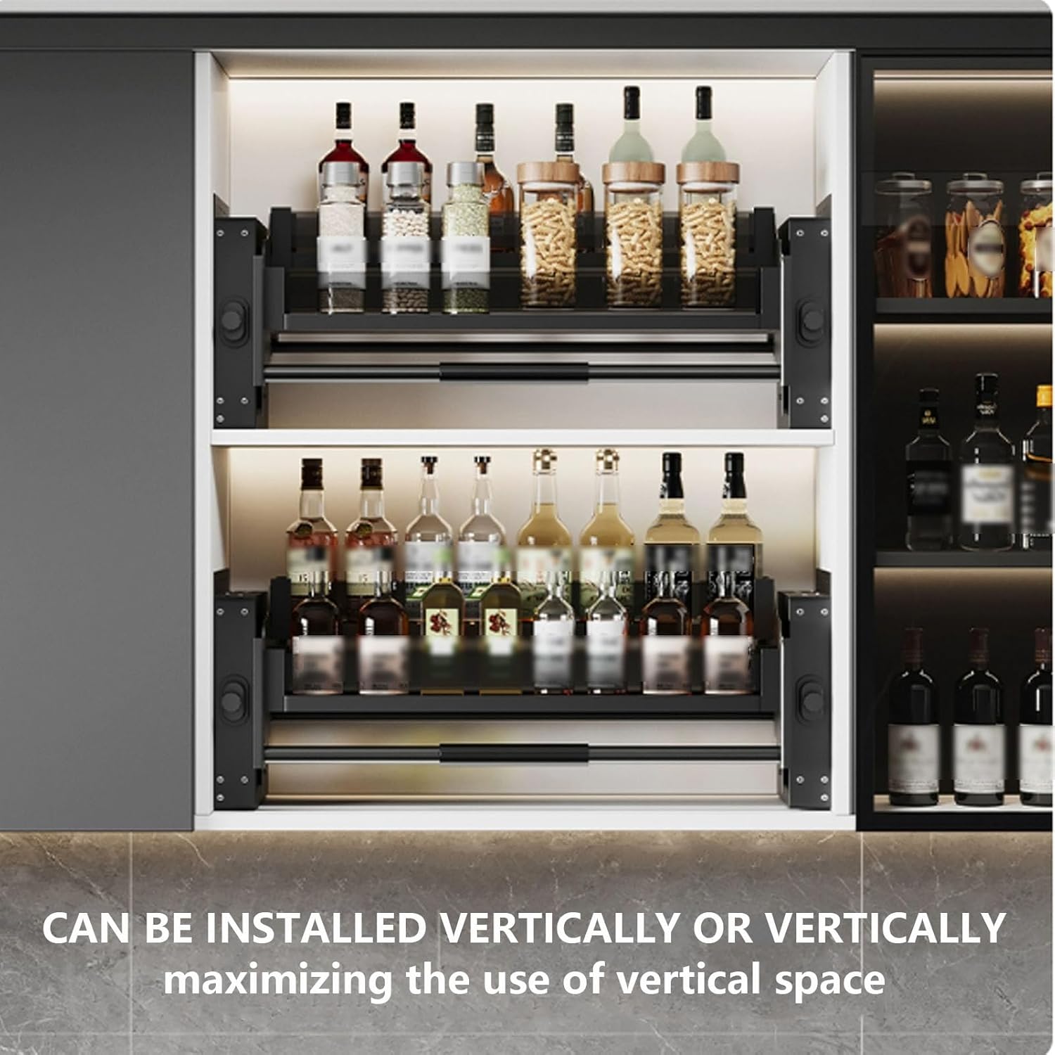 Single-Layer Wall Pull-Down Shelf Upper Kitchen Pull-Down Wall Cabinet Storage Rack With Anti-Slip Mat Saves Space and Is Suitable for Kitchens and Bathrooms 56x27x30cm/22x10.6x11.8in