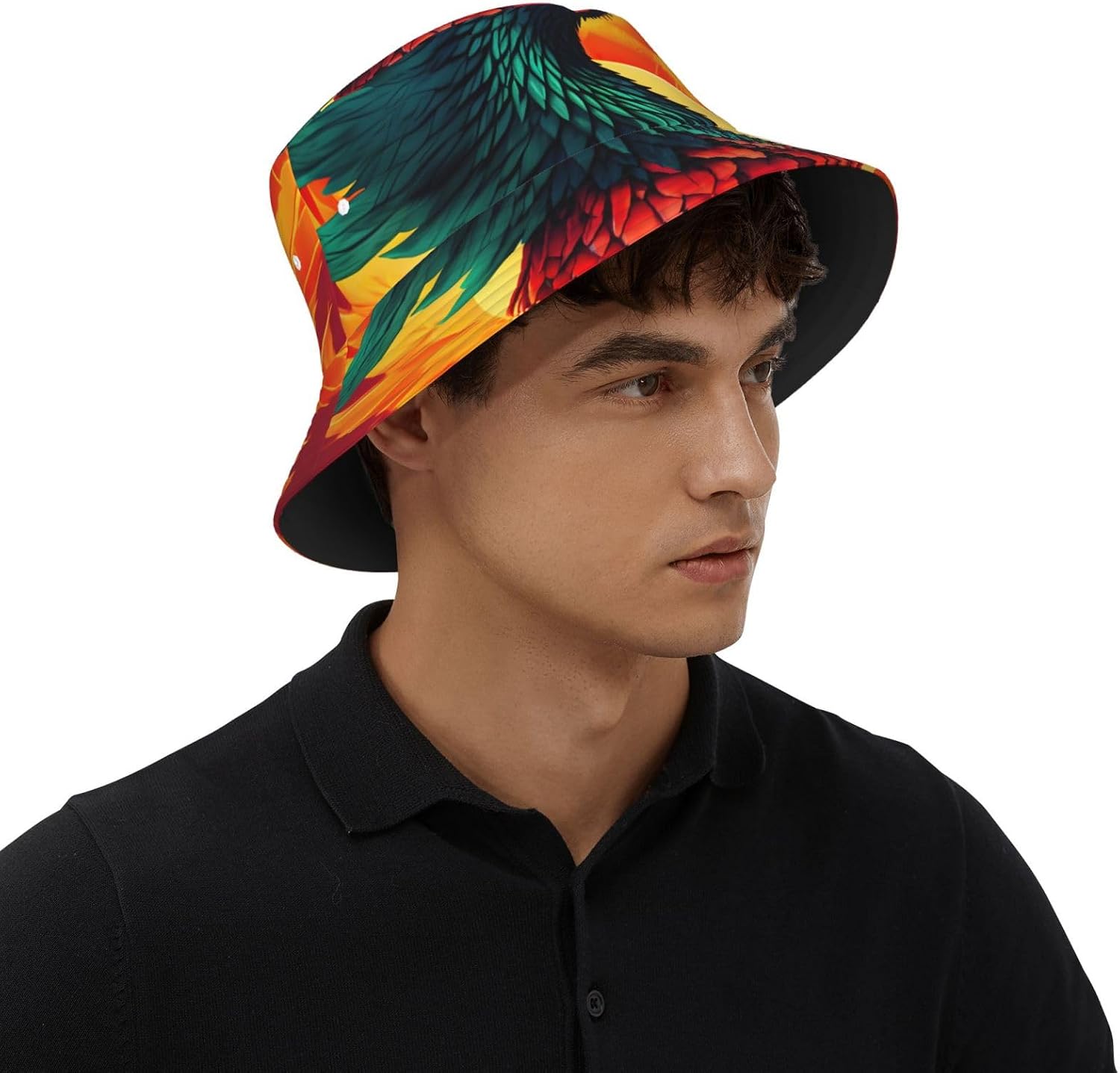 Phoenix Print Sun Hat Outdoor Fisherman Cap Summer Bucket Hat Beach for Men Women Black