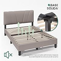 Vista 6 de Novilla Base de cama de tamaño matrimonial con plataforma de cabecera ajustable, base de cama matrimonial con cabecera tapizada de tela de lino,