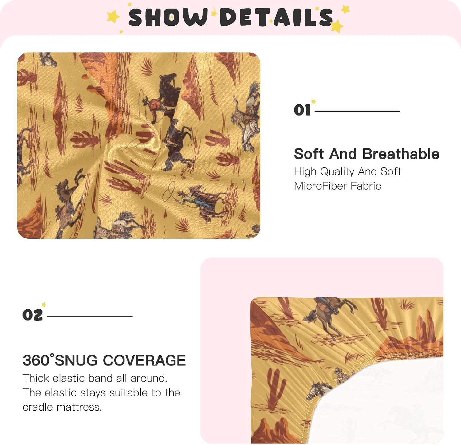 Western Cowboy American Crib Sheets for Boys Girl Wild West Cowboys and Horses Cactus Print Playard Sheets Fitted Toddler Baby Bed Sheets Unisex Mini Crib Mattress 27x39 Inch