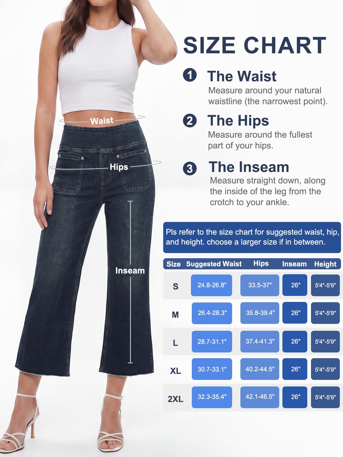 Jeans Donna, Vintage Pantaloni Donna Palazzo Vita Alta Jeans a Zampa Elastico Curvy Straight Ankle con Tasche Estivi