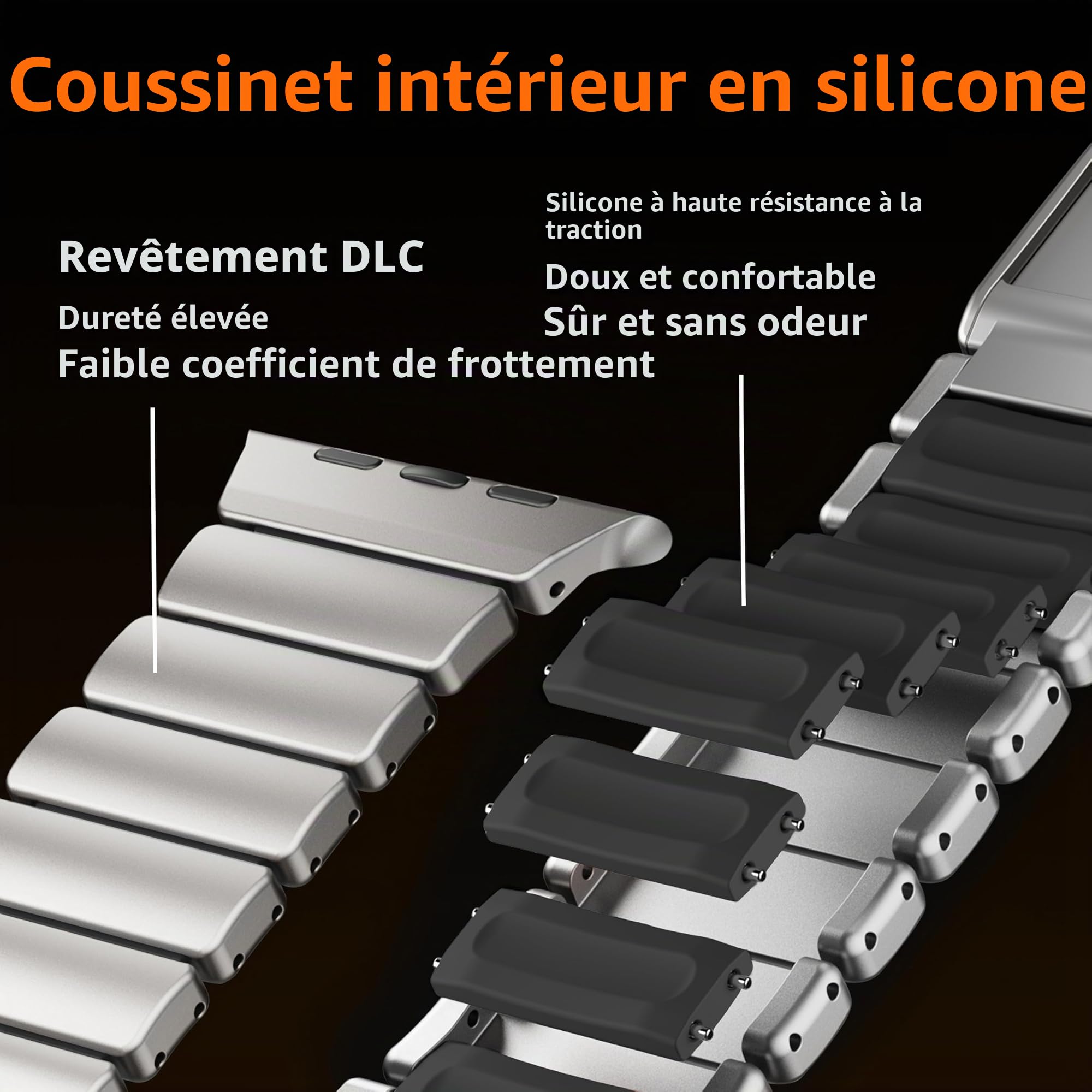 Bracelet en titane compatible avec Apple Watch Ultra 3/2/1 49 mm - Silicone titane - Double couche - Fermeture magnétique - Bracelet de rechange pour iWatch Series 11