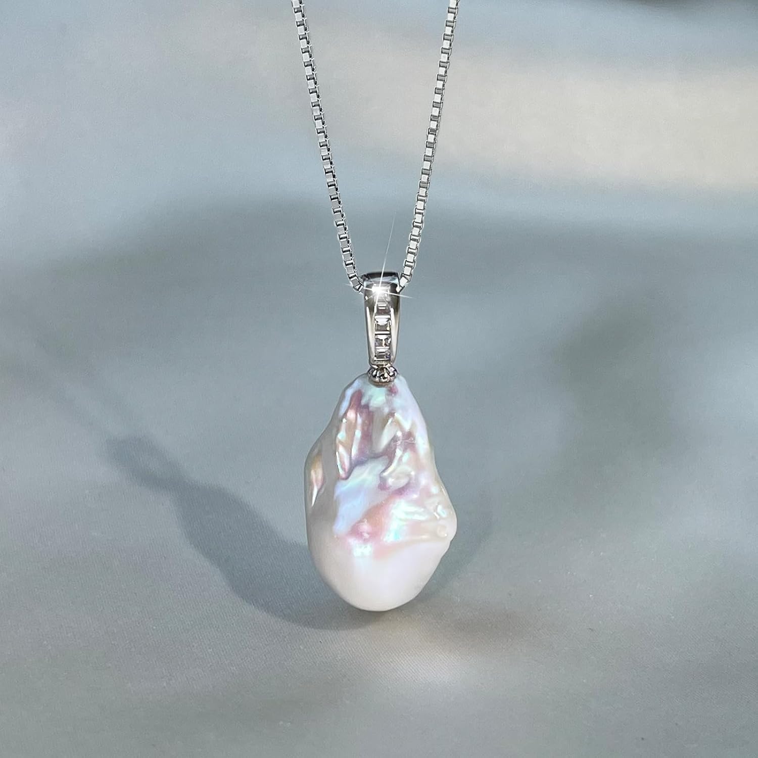 Baroque Pearl Pendant Necklace, Freshwater/Saltwater Cultured Pearl 13-15mm, 925 Sterling Silver Necklace, 18K White Gold Plated Adjustable Chain 18+2IN, Jewelry Gifts for Women - Image 6