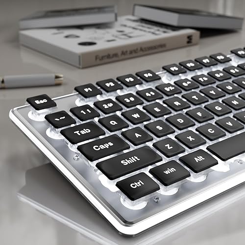 Miniatura 10 de EWEADN GX710S Teclados retroiluminados para computadora, teclado USB con cable con retroiluminación blanca, panel de metal, Plug and Play, teclas