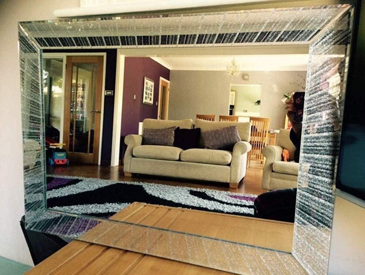 Rectangle Shape Designer Silver Glitter Wall Mirror Frame Beautiful Decoration Art Piece Gift (60x80cm) Diagonal Design