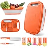 Camping Cutting Board, HI NINGER Collapsible Chopping Board with Colander, 9-In-1 Multi Kitchen Vegetable Washing Basket,Camping Gifts Accessories for RV Campers