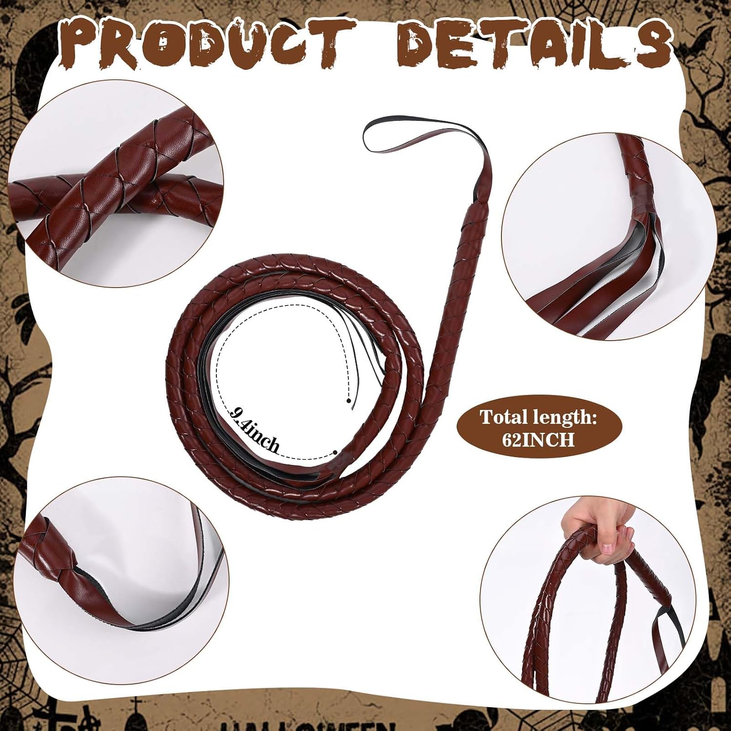 3 Pcs Halloween Archaeologist Costume Include Cowboy Hat,Canvas Bag and Faux Leather Whip for Men Women Halloween Character Cosplay