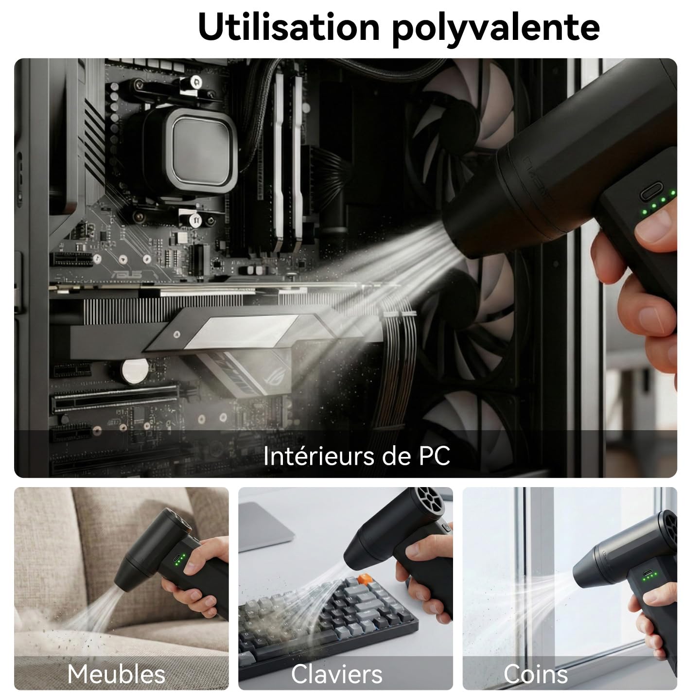 Souffleur d'Air Comprimé Électrique 110000RPM, Nettoyeur Clavier sans Fil, Jet Fan Puissant pour PC, Voiture et Maison, Alternative aux Bombes d'Air Sec, Dépoussiérant Portable Rechargeable (noir)