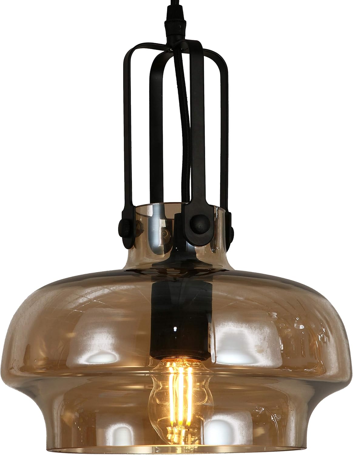 American Mantle UL Listed Pendant Light with Gold/Milky Glass Spherical Fixture - Single Bulb (Amber Glass, Single Bulb)