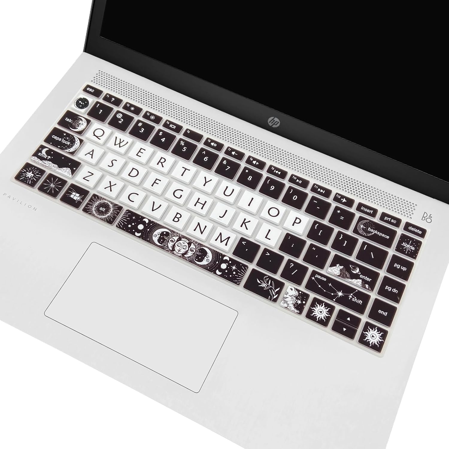 Cute Silicone Keyboard Cover for HP Pavilion x360 14 14-BA/BF/BW/CD/CF/DQ/DK/DH/DS/DF/FQ Series, 14-dk1013dx/dk1003dx/dk0002dx 14-dq1043cl 14-fq0013dx, Sun and Moon