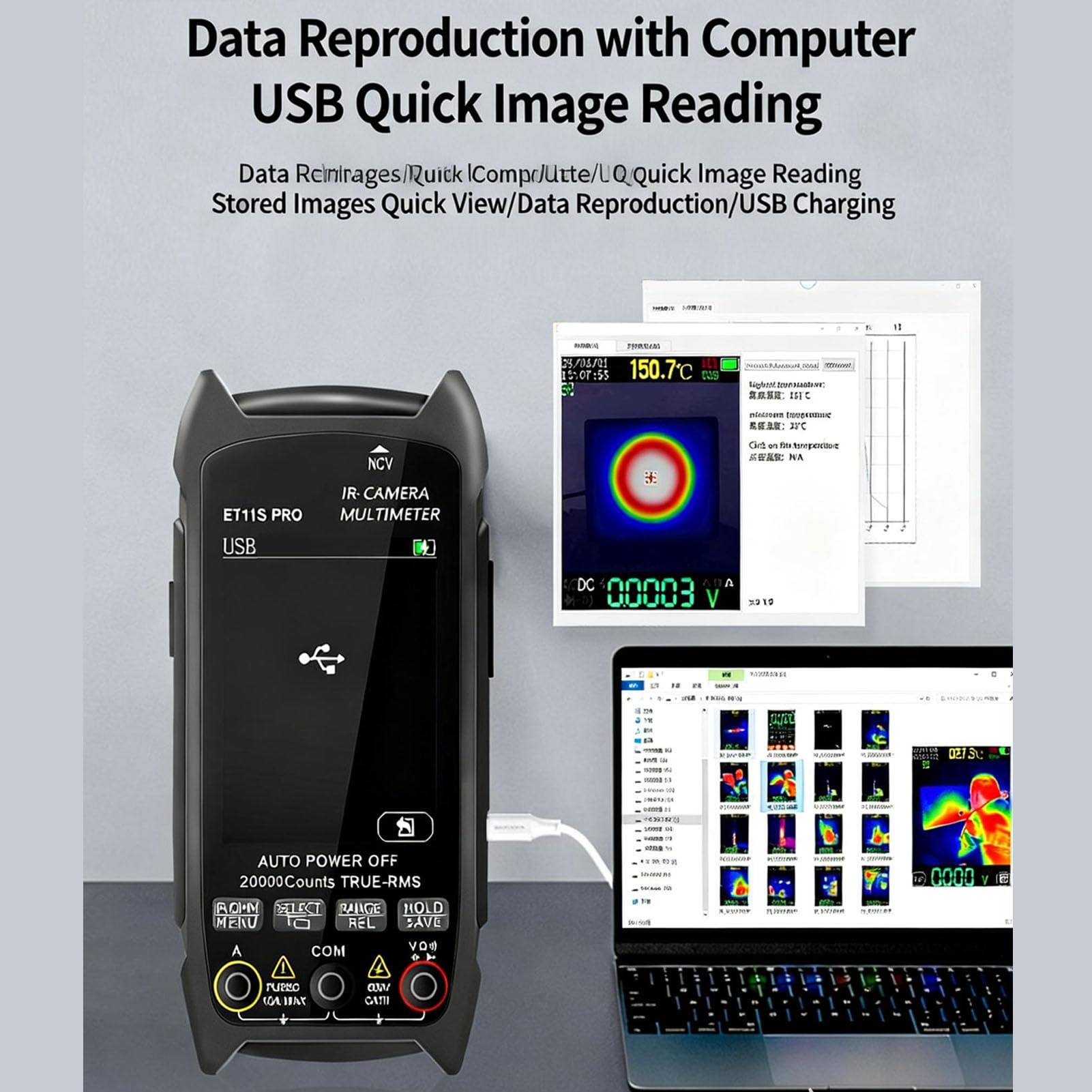 Jectse Multimetro Palmare con Termocamera, Display con Risoluzione a Infrarossi 32x32 240x240 con Rilevamento della Tensione Senza Contatto NCV, per Elettricisti e Tecnici