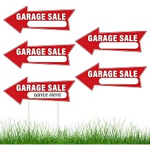 5PCS Garage Sale Signs Double Sided Weatherproof 14.4 x 5.6In | Garage Sale Arrows Yard Sign with Stakes Garage Yard Sale Sign Garage Sale Supplies Red and White