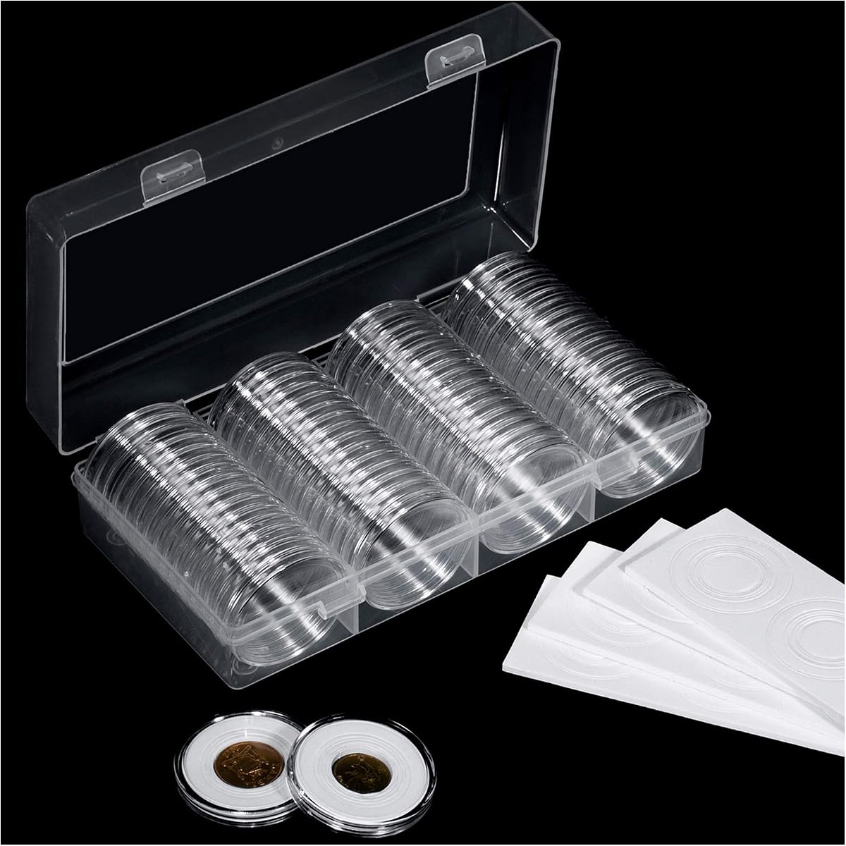 FRIMOONY 2 Pack 41mm Coin Capsules, with Foam Gasket and Plastic Storage Box, for Coin Collection