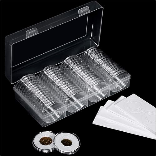 FRIMOONY Paquete de 2 cápsulas de monedas de 1.614 in, con junta de espuma y caja de almacenamiento de plástico, para colección de monedas