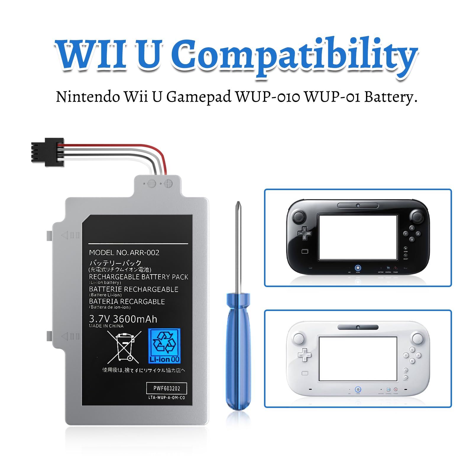 Batteria di ricambio per Wii U Gamepad ad alta capacità per Wii U Gamepad WUP-010 WUP-002 ARR-002 AC1748 AC1612