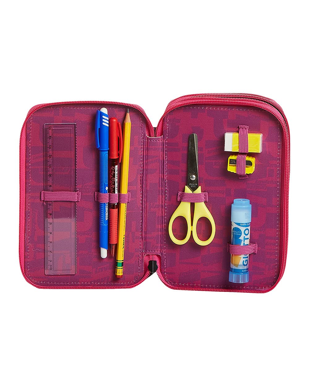 Invicta S. P. A. Astuccio 3 Scomparti, Street Jungle, Rosa, Completo di Matite, Penne, Pennarelli, Fucsia, Taglia Unica