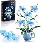 Blue Orchid Flower Building Set with Vase for Adults, Compatible with Lego Botanical Flowers, 567pcs Ideas Plant Collection Toys for Home and Office Decor, Gifts for Christmas Mother's Day