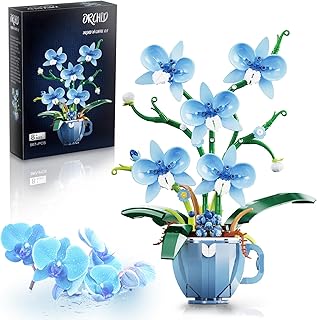 Blue Orchid Flower Building Set with Vase for Adults, Compatible with Lego Botanical Flowers, 567pcs Ideas Plant Collection Toys for Home and Office Decor, Gifts for Christmas Mother's Day