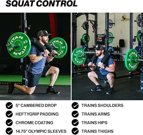 Miniatura 5 de Titan Fitness Barra olímpica de seguridad para sentadillas, clasificada de 1,500 libras con almohadillas para los hombros y los brazos, diseño de