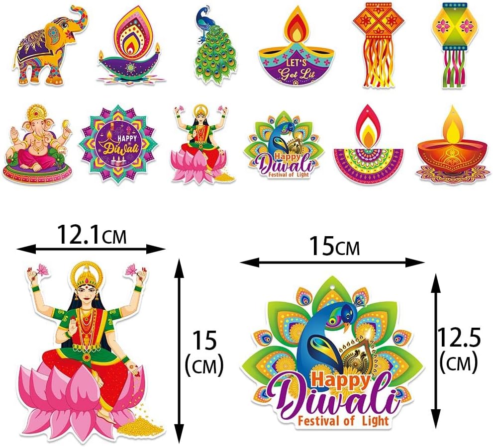 24pcs Diwali Hanging Decorations - DIY Happy Diwali Decorations for Home, Deepavali Party Decorations, Indian Festival Diyas, Rangoli Decoration Lights, Hanging Swirls - Image 2