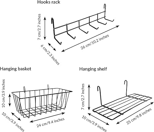Vista 3 de ODOXIA Accesorios de rejilla de pared Cesta colgante, estante de ganchos y estante Estante de exhibición de panel de alambre y ganchos