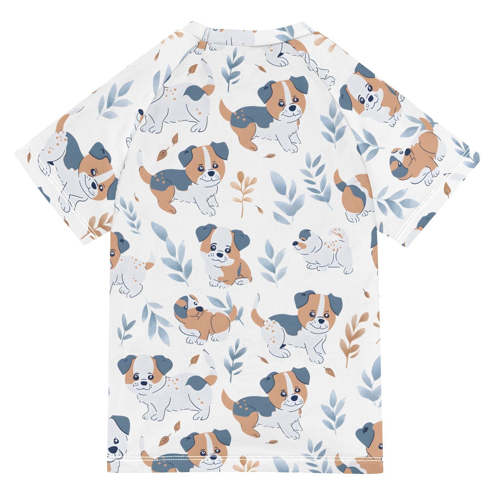ALAZA Kids Rash Guard Boys Toddler Swim Shirts Short Sleeve Dog and Grass UPF 50+ 3T