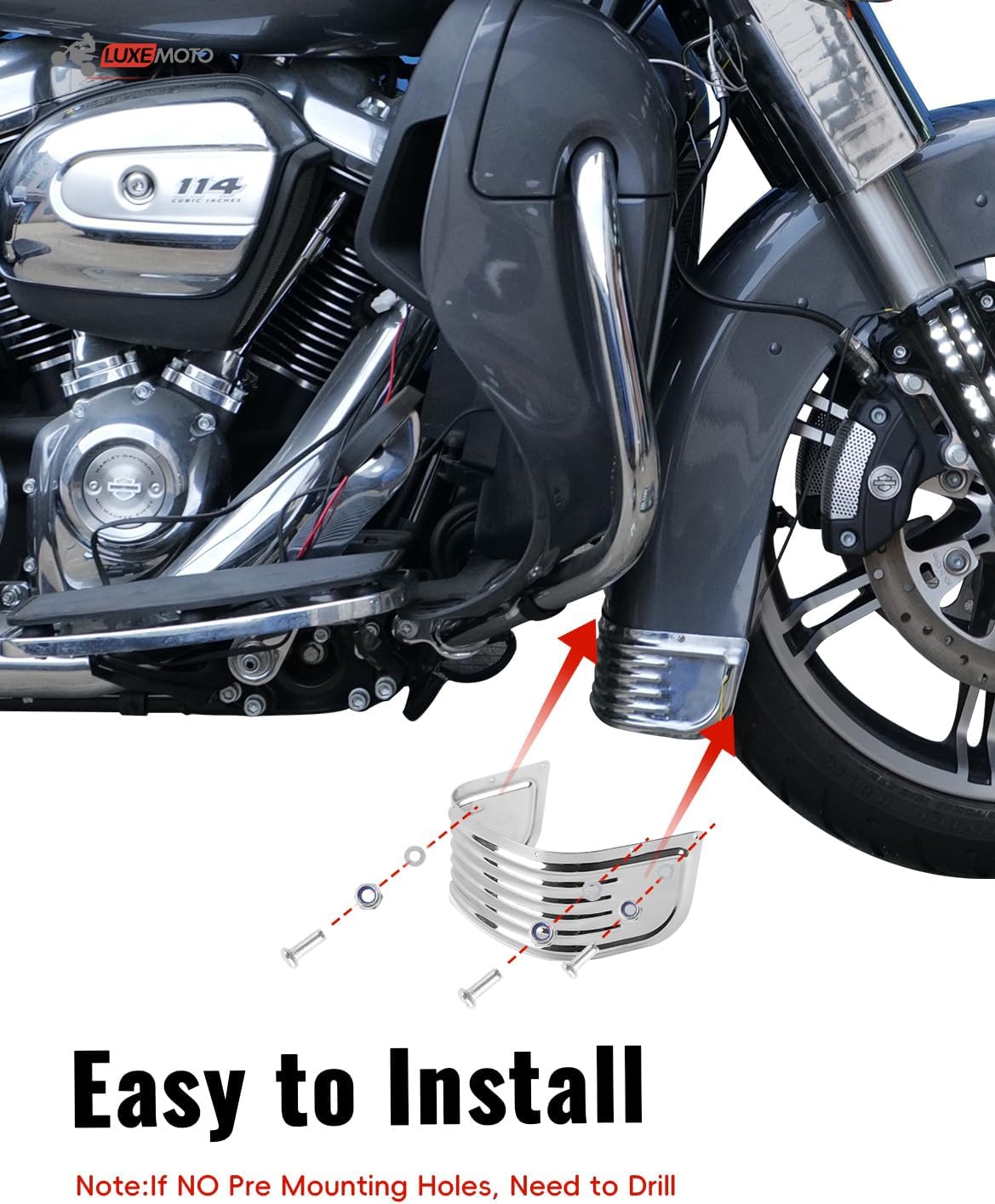 Chrome Front Fender Skirt for Harley, Steel Ribbed Skirt Fender Trim Decorative Protection for Harley Road King Electra Glide Tri Glide Ultra Classic Limited Low 2014-2024 Accessories