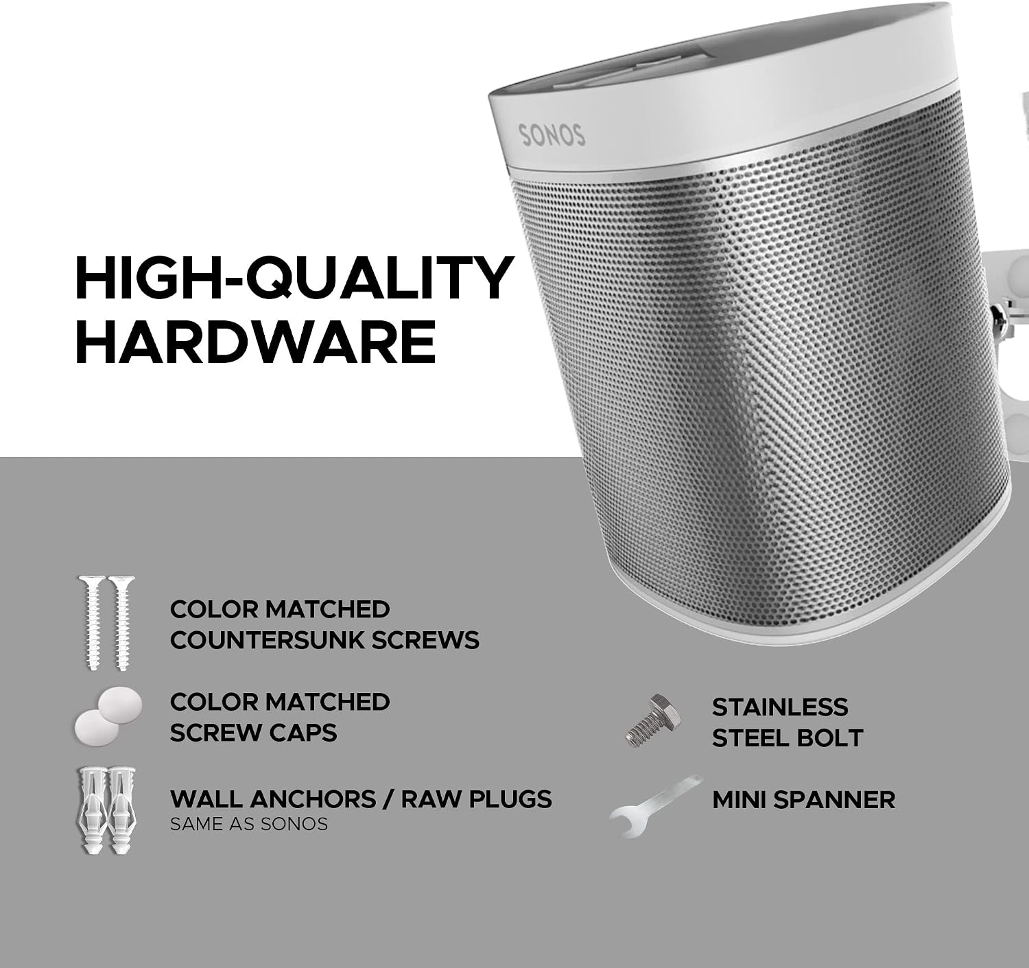 Play 1 Wall Mount, White, Compatible with Sonos Play:1 Only, Adjustable Swivel & Tilt Mechanism, Mounting Bracket Includes All Fixings