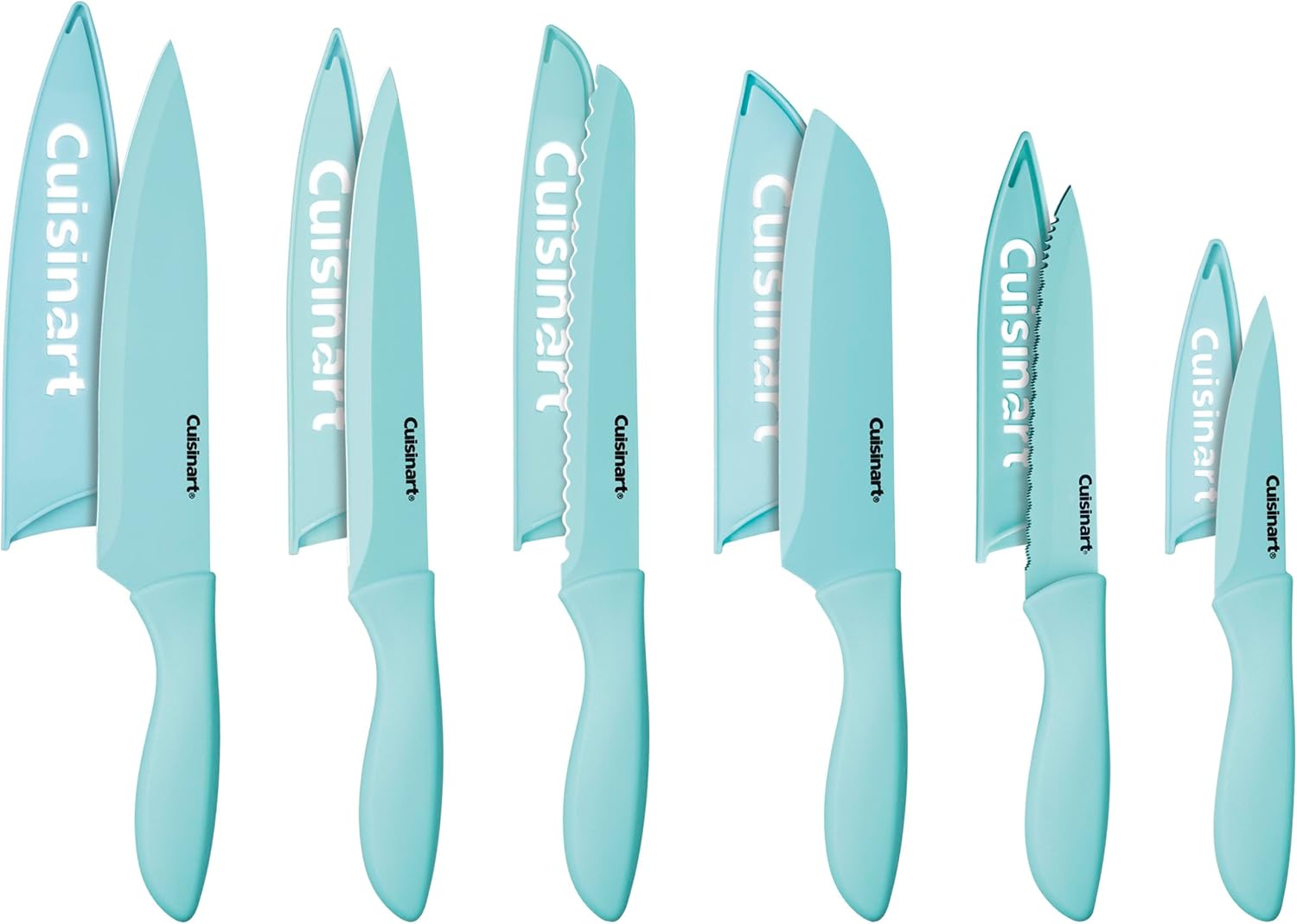 Cuisinart 12-Piece Kitchen Knife Set, Advantage Color Collection with Blade Guards, (Aqua)