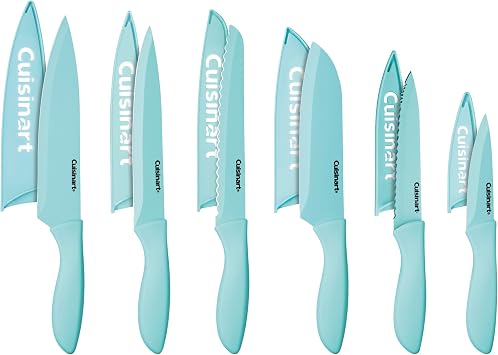 Cuisinart 12-Piece Kitchen Knife Set, Advantage Color Collection with Blade Guards, Aqua