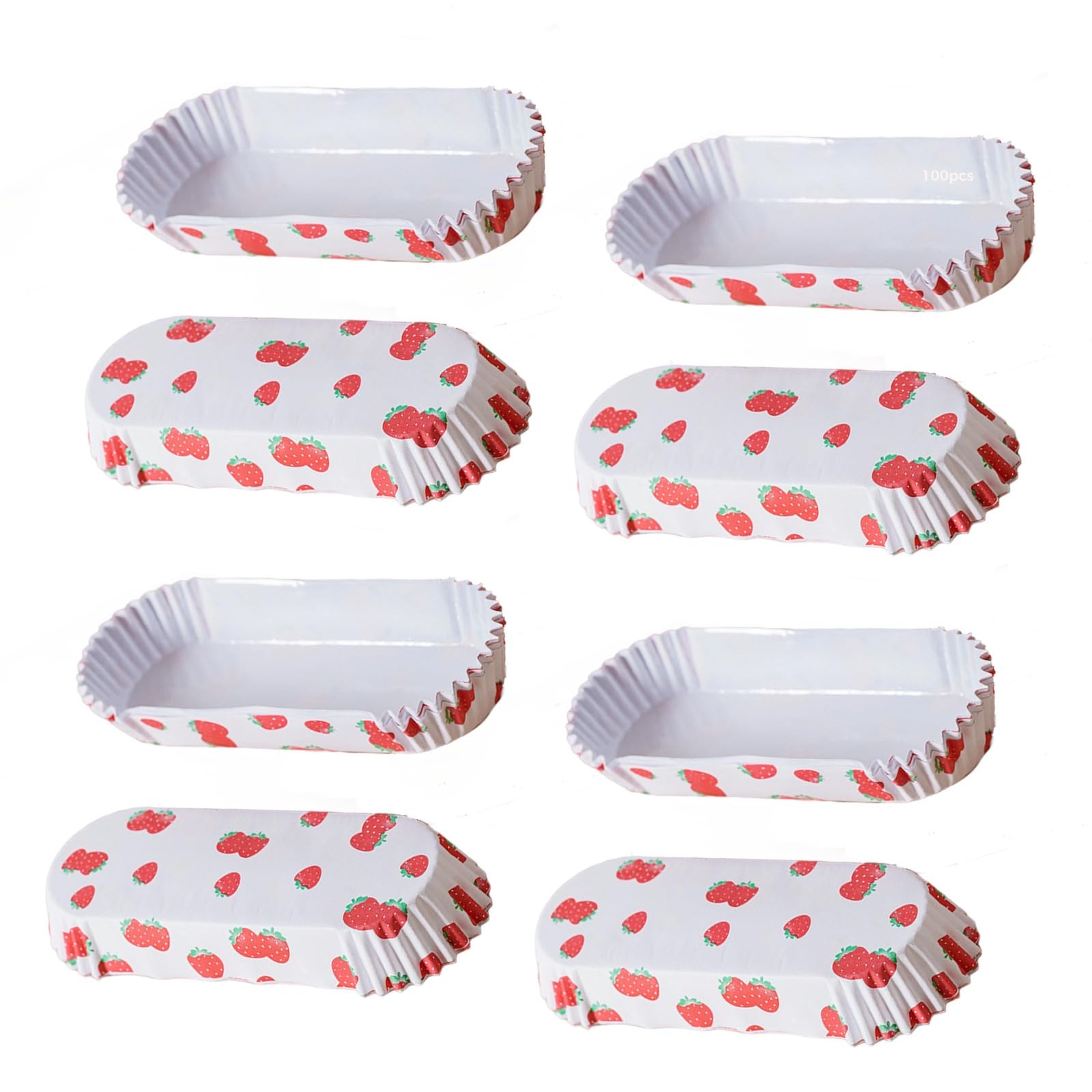 Lot de 100 barquettes alimentaires en papier à motif fraise, forme bateau, design frais et mignon, 14,5 x 5 x 2,5 cm, résistantes aux graisses, antiadhérentes, jetables, pour fêtes et mariages