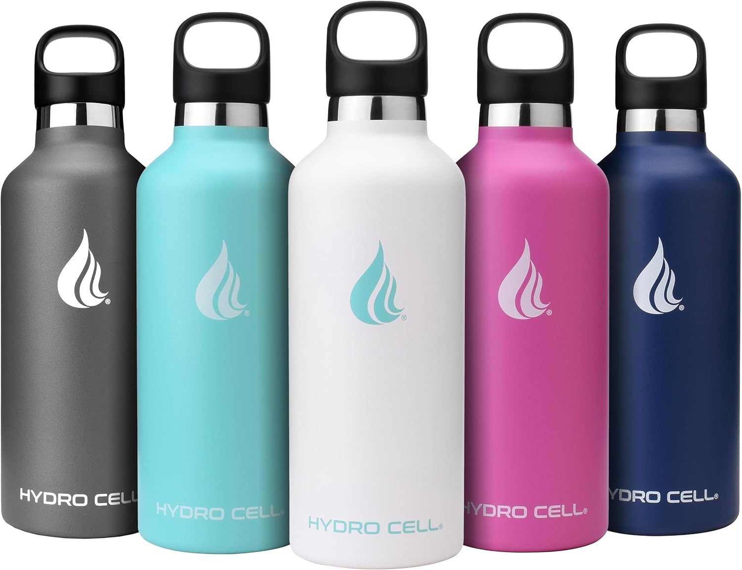 HYDRO CELL Stainless Steel Water Bottle with Straw & 2 Standard Mouth Lids (32oz 24oz 20oz 16oz) Keeps Liquids Hot or Cold w/Double Wall Vacuum Insulated Leak Proof Sport Design (White 32oz)