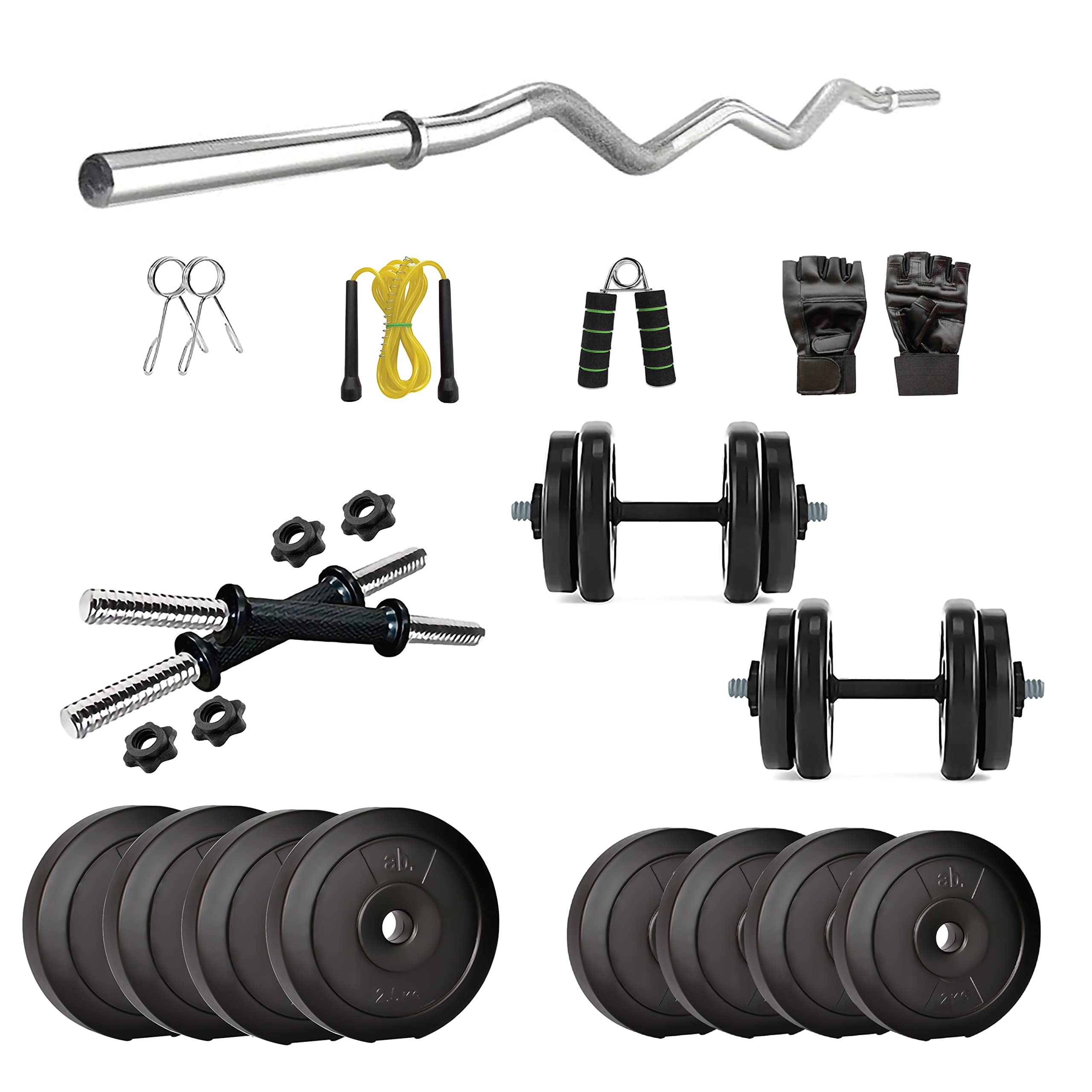 anythingbasic. PVC 18 Kg Home Gym Set with One 3 Feet Curl and One Pair Dumbbell Rods, Black