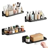 NGETC 4 Pack Floating Shelves for Wall, Self Adhesive Small Shelf, No Drill Adhesive Wall Shelf, Floating Shelves Damage-Free Expand Walls Space for Living Room Kitchen Bathroom (Black)