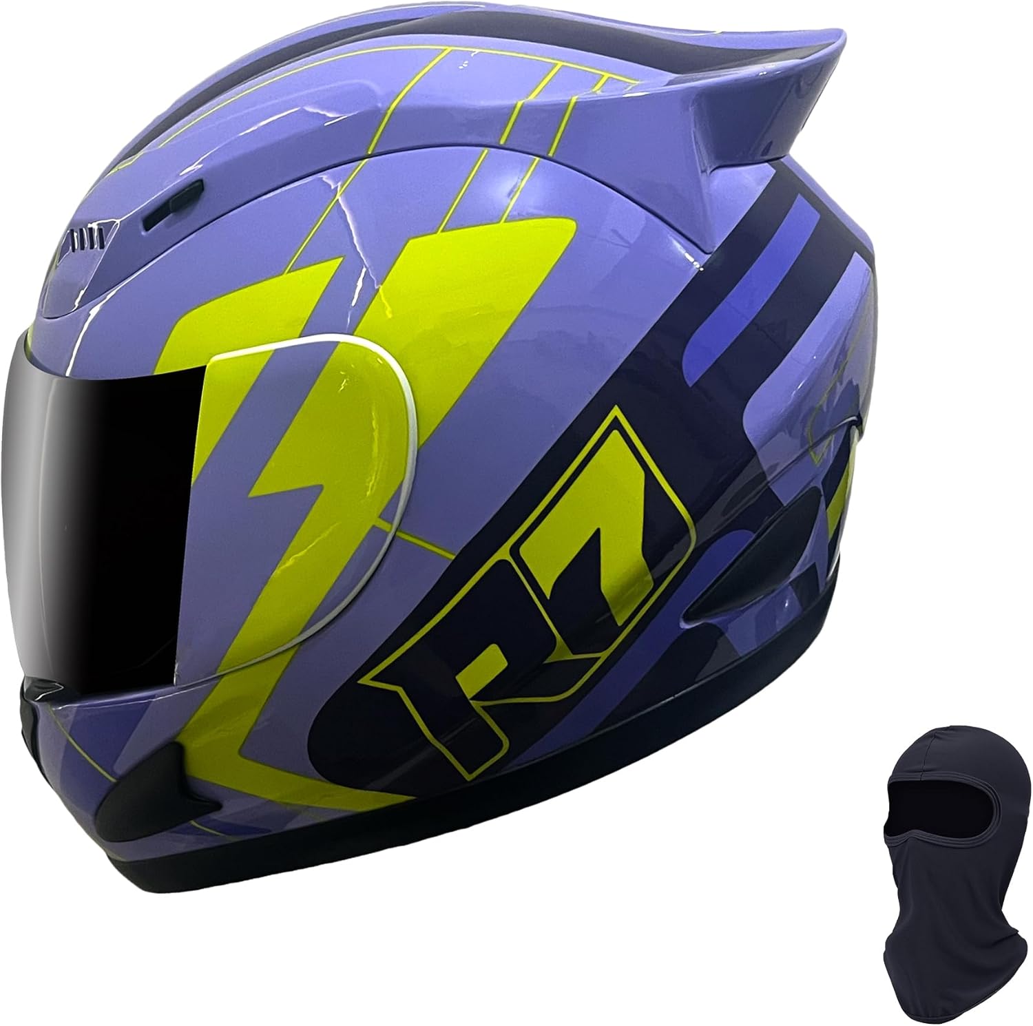 KRN Full Face Motorcycle Motorbike Helmet with Black Color Visor DOT Approved- Helmet Balaclava Purple